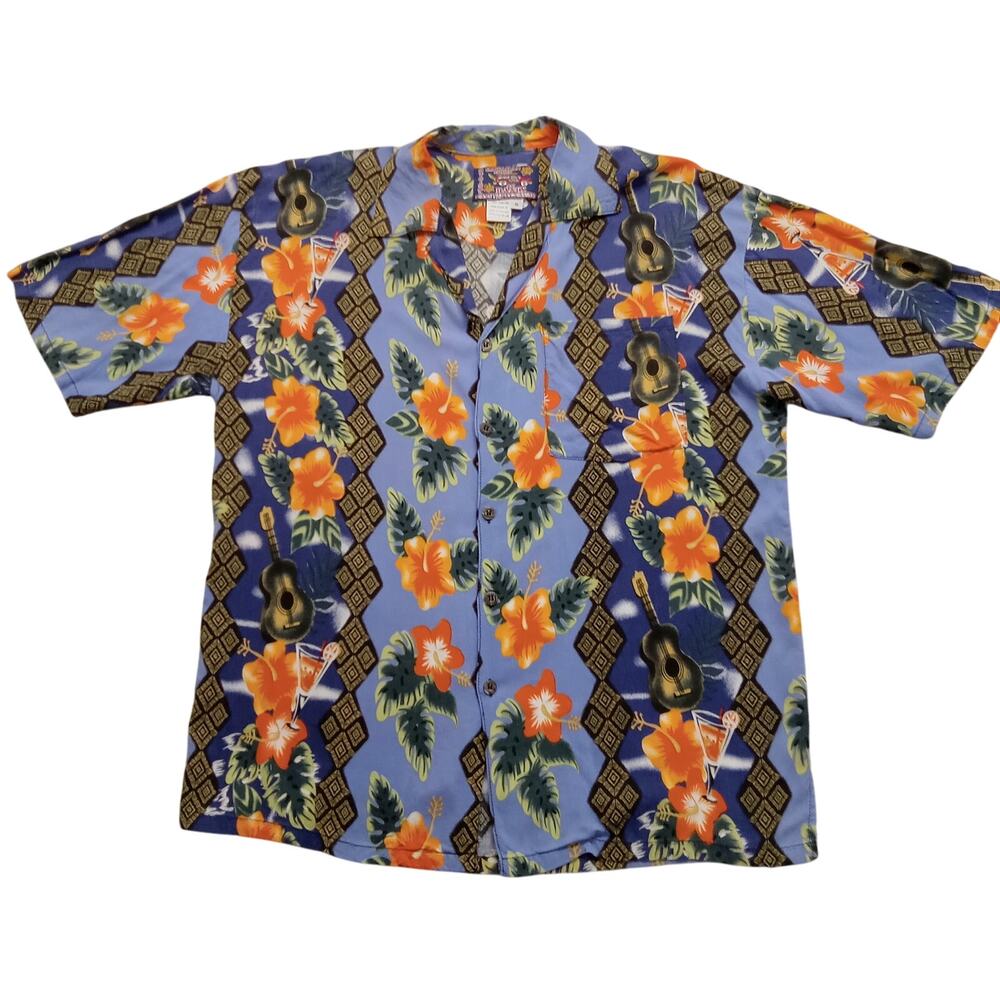 Basix Hawaiian Shirt S Men's Blue Floral Short Sleeve Button Front Rayon